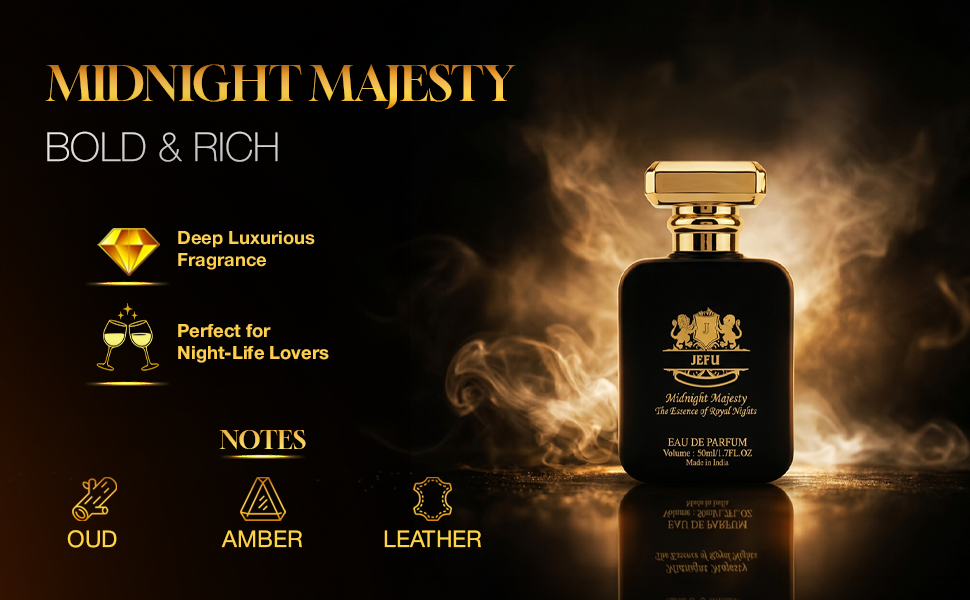 Jefu Midnight Majesty Premium Eau De Parfum 50ml | Oud Amber Intense| 12-Hour Perfume For Man & Women |Luxury Oriental Fragrance | Daily & Gifting