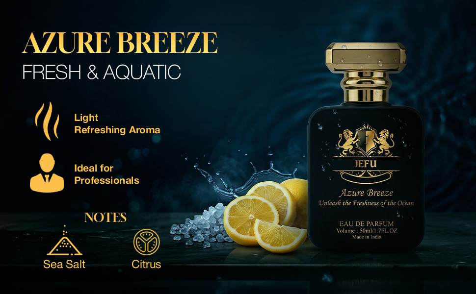 Jefu Azure Breeze Eau De Parfum 50ml Unisex | Fresh Aquatic Citrus Fragrance | Perfume For Man & Women | Gift For Husband | Gift For Boyfriend