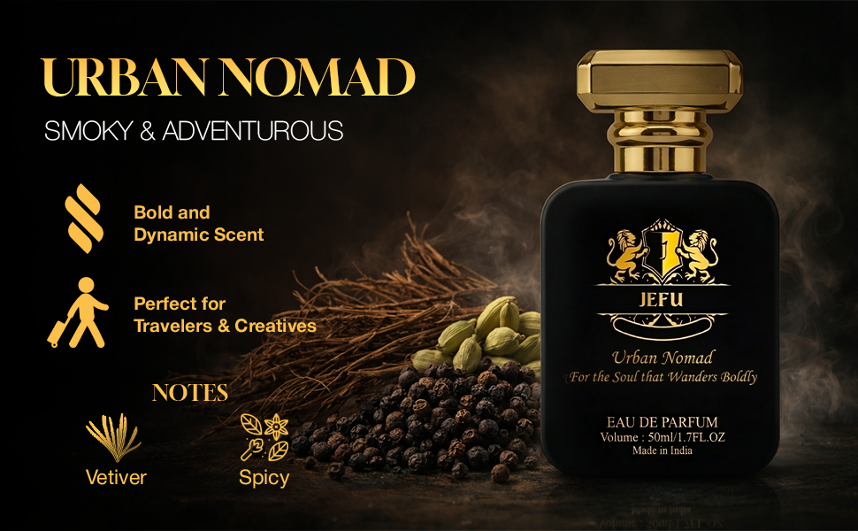 Jefu Urban Nomad Eau Premium Perfume 50 Ml| Vetiver Spicy Smoky Fragrance | Long-Lasting Parfum For Man & Women | Luxury Fragrances